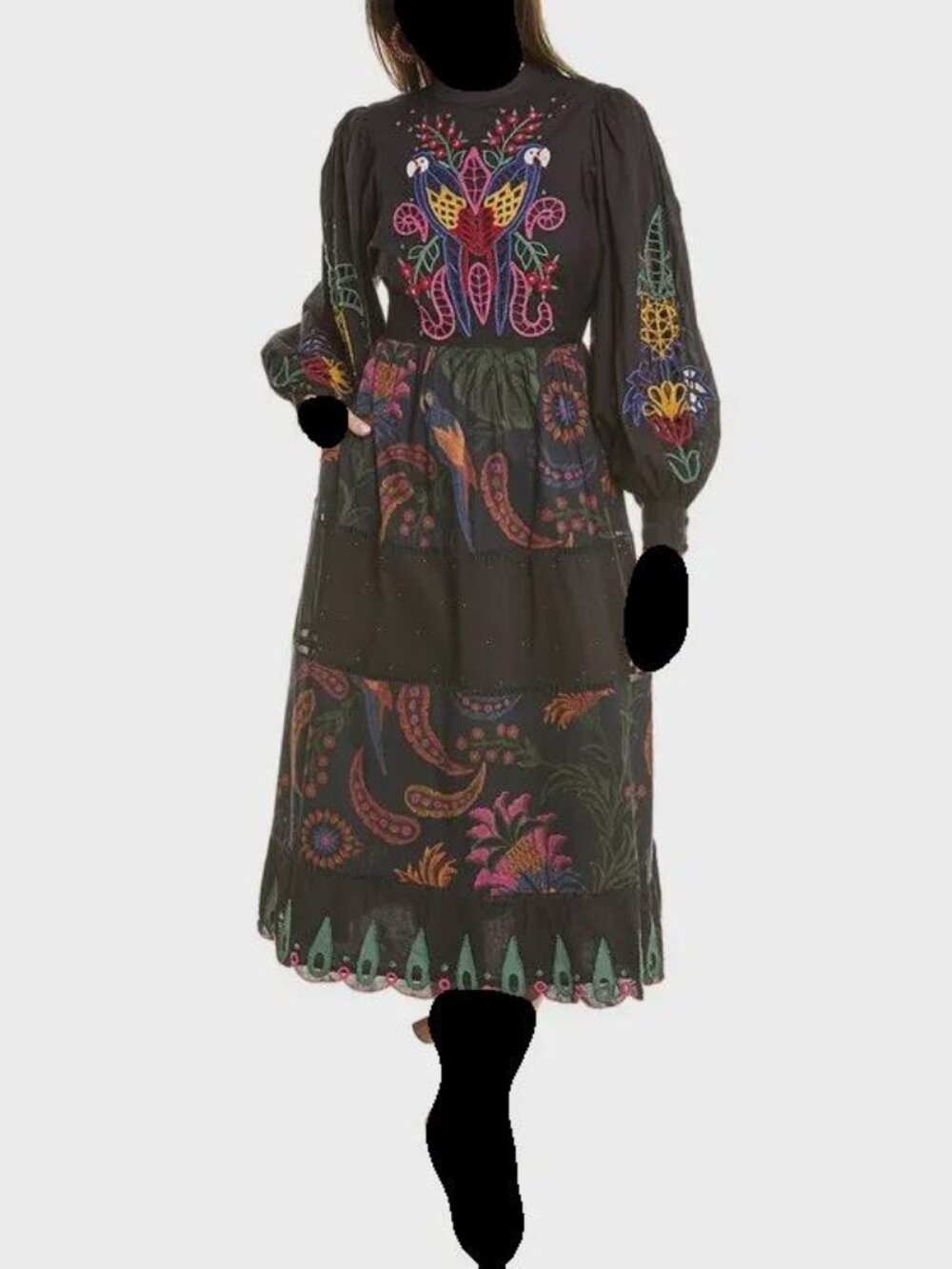 farm rio long sleeve open back midi dress